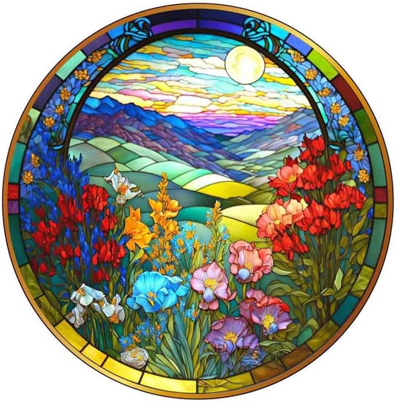 Tiwabb Stamped Cross Stitch Kits - Flower Mountain Landscape Counted Cross Stitch Kits for Beginners Adults,11 CT Patterns Dimensions Embroidery Kits Arts Craft Kits13.8 x 13.8inch - Image 1